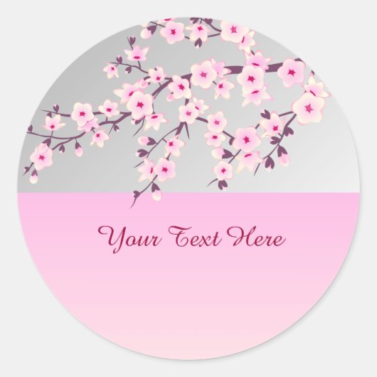 Floral Cherry Blossom Pink Grau Sticker (Vorderseite)
