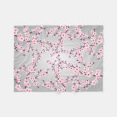 Floral Cherry Blossom Pink Gray Fleecedecke (Vorderseite (Horizontal))