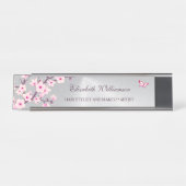 Floral Cherry Blossom Pink Gray Salon Schreibtischnamensplakette (Vorderseite )