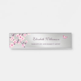 Floral Cherry Blossom Pink Grey Office Türschild