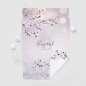 Floral Cherry Blossom Pink Mauve Glitzer Monogram Golfhandtuch (Insitu)