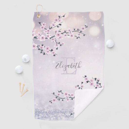Floral Cherry Blossom Pink Mauve Glitzer Monogram Golfhandtuch (Insitu)