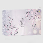 Floral Cherry Blossom Pink Mauve Glitzer Monogram Golfhandtuch (Horizontal)