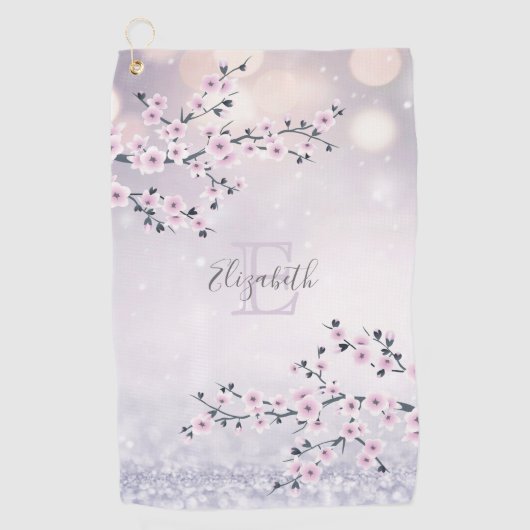 Floral Cherry Blossom Pink Mauve Glitzer Monogram Golfhandtuch (Vorderseite)