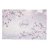 Floral Cherry Blossom Pink Mauve Glitzer Monogram Kissenbezug (Rückseite)