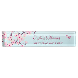 Floral Cherry Blossom Pink Turquoise  Namensplakette