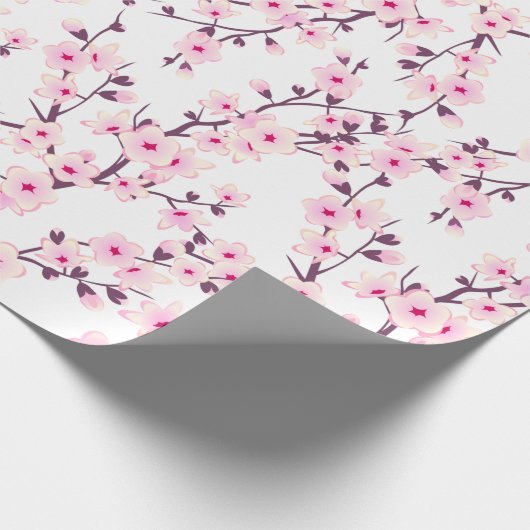 Floral Cherry Blossom Pink White Geschenkpapier (Ecke)