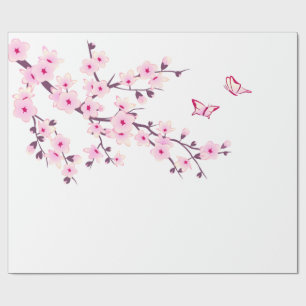 Floral Cherry Blossom Pink White Geschenkpapier