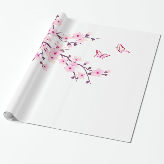 Floral Cherry Blossom Pink White Geschenkpapier (Ungerollt)
