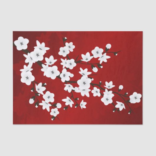 Floral Cherry Blossom Red White Seidenpapier (Vorderseite)