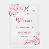Floral Cherry Blossom Transparent Wedding Welcome Acrylschild (Vorderseite)