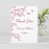 Floral Cherry Blossom Wedding Foto Dankeskarte (Stehend Vorderseite)