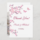 Floral Cherry Blossom Wedding Foto Dankeskarte (Vorne/Hinten)