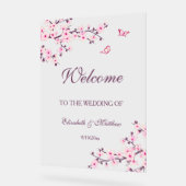 Floral Cherry Blossom Wedding Willkommen Acrylschild (Winkel)