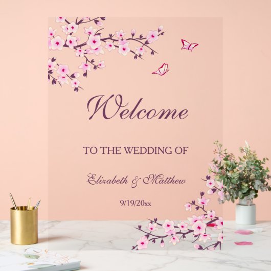 Floral Cherry Blossom Wedding Willkommen Acrylschild (Hochzeit)