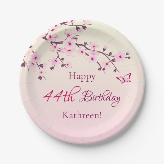 Floral Cherry Blossoms Custom Birthday Pappteller (Vorderseite)