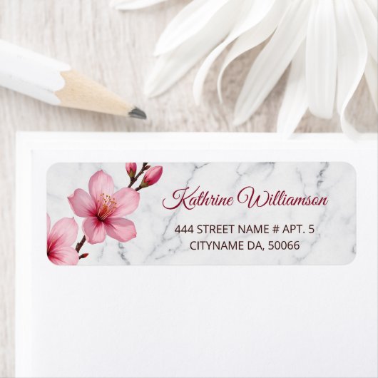 Floral Cherry Blossoms Light Gray Marble (Insitu)