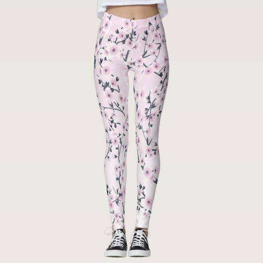 Floral Cherry Blossoms Pink Leggings (Vorderseite)