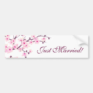 Floral Cherry Blossoms Pink White Newlyweds Autoaufkleber