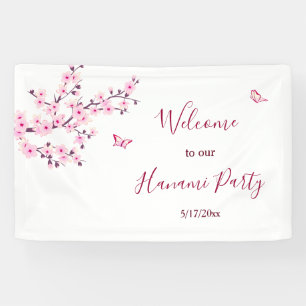 Floral Cherry Blossoms Pink White Personalize Banner