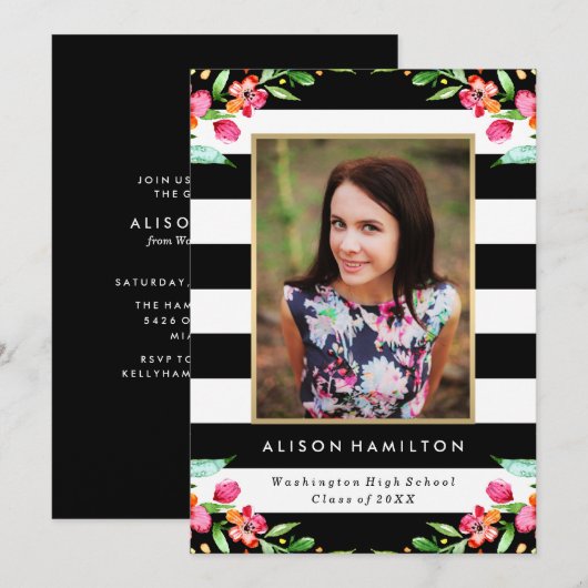 Floral Chic | Abschluss Einladung (Vorne/Hinten)