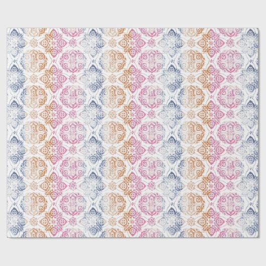 Floral Chic Boho Wasserfarbe Rosa und Blau Geschenkpapier (Flach)