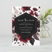 Floral Chic Burgundy Wedding Save The Date (Stehend Vorderseite)