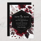 Floral Chic Burgundy Wedding Save The Date (Vorne/Hinten)