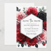 Floral Chic Crimson Red Wedding Save The Date (Vorne/Hinten)