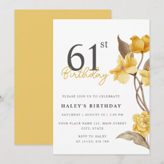 Floral Chic Elegant Simple Yellow 61. Geburtstag Einladung