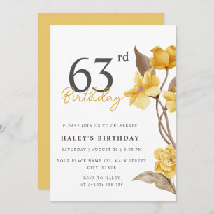 Floral Chic Elegant Simple Yellow 63. Geburtstag Einladung
