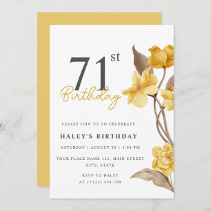 Floral Chic Elegant Simple Yellow 71. Geburtstag Einladung