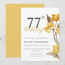 Floral Chic Elegant Simple Yellow 77. Geburtstag Einladung
