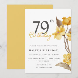 Floral Chic Elegant Simple Yellow 79. Geburtstag Einladung