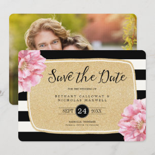 Floral Chic Foto Gold - Glitzer Einladung