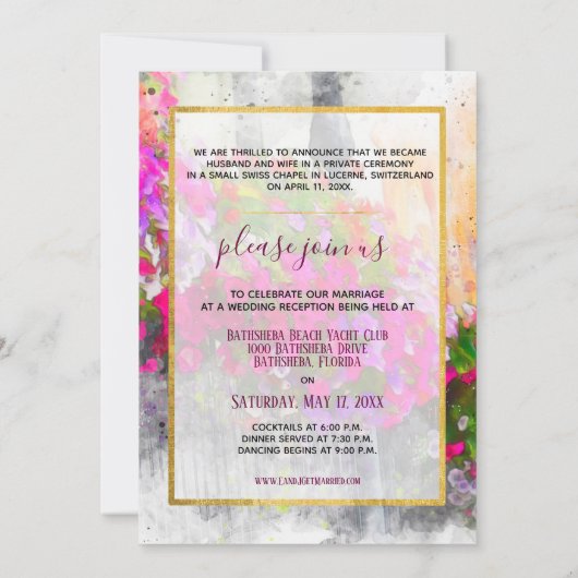 Floral Chic Just Married Ankündigung Empfang (Rückseite)