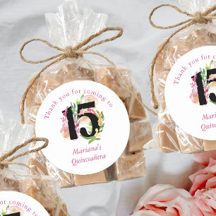Floral Chic Nummer 15 Rosa und Gold Quinceanera Runder Aufkleber