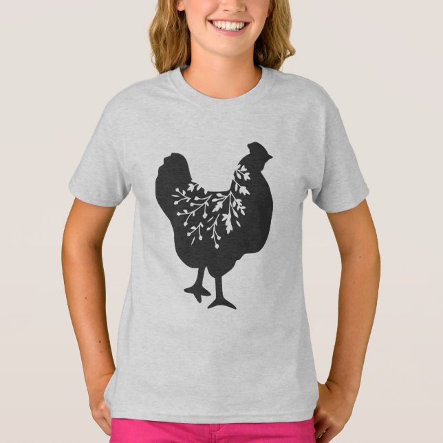 floral  chicken silhouette chickens T-Shirt (Vorderseite)