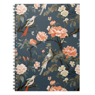 Floral Chinoiserie auf Denim Blue Notizblock