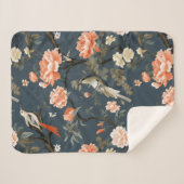 Floral Chinoiserie auf Denim Blue Sherpadecke (Vorderseite (Horizontal))