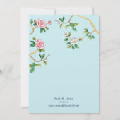 Floral Chinoiserie Blau & Weiß Hochzeit Einladung (Rückseite)