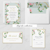 Floral Chinoiserie Gray Blue Hochzeit Einladung