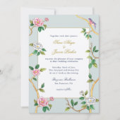 Floral Chinoiserie Gray Blue Hochzeit Einladung (Vorderseite)