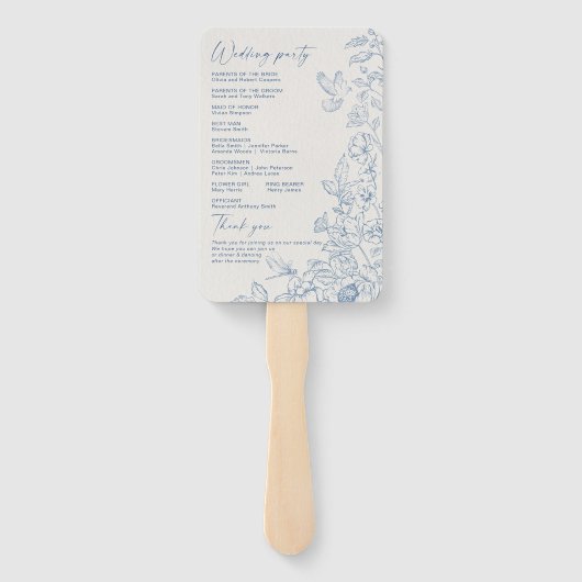 Floral Chinoiserie Hochzeitsprogramm Hand Fan Fächer (Rückseite)