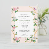 Floral Chinoiserie Pink Bridal Dusche Einladung (Stehend Vorderseite)