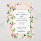Floral Chinoiserie Pink Bridal Dusche Einladung (Vorne/Hinten)