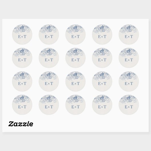 Floral Chinoiserie Wedding Classic Round Sticker (Blatt)