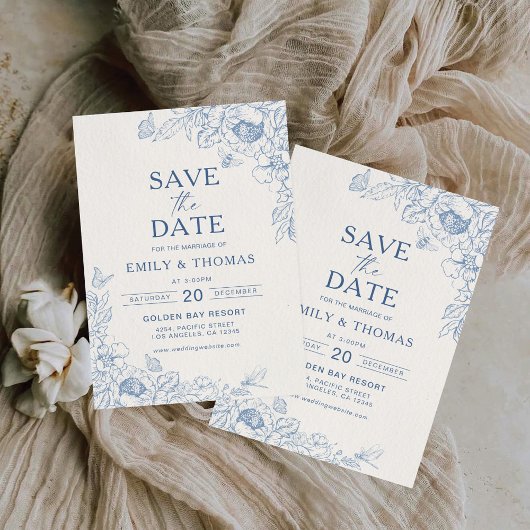 Floral Chinoiserie Wedding Save the Date Card