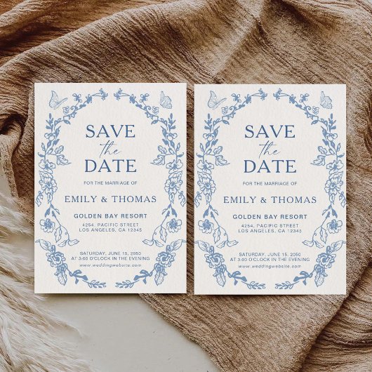Floral Chinoiserie Wedding Save the Date Card