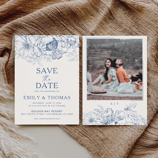 Floral Chinoiserie Wedding Save the Date Card